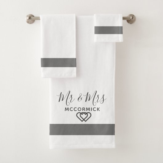 Elegante meneer en mevrouw White Grey Monogram ach Bad Handdoek (Insitu)
