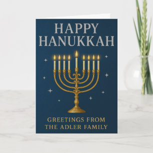 Elegante Menorah, sterren en Royal Blue Chanoeka Feestdagen Kaart