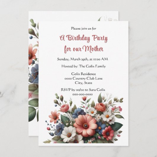 Elégante Mère joyeuse Invitation de fête d'anniver (Devant / Derrière)