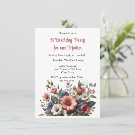 Elégante Mère joyeuse Invitation de fête d'anniver (Debout devant)