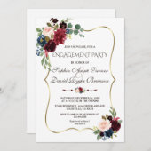 Elegante Merlot Navy Blauwe Bloem Verlovingsfeest Kaart (Voorkant / Achterkant)