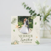 Elegante Merrier Samen Groen Bladeren Thema Feestdagenkaart (Staand voorkant)