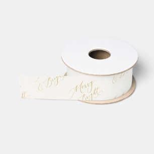 Elegante Merry & Bright Gouden Script Kerstmis Grosgrain Lint