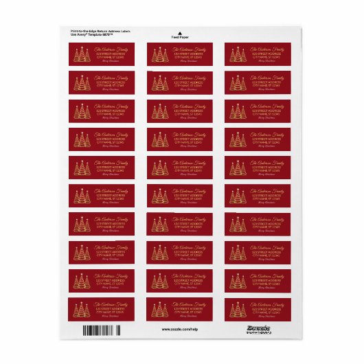 Elegante Merry & Bright Tree Lichten Rood en Goud Etiket (Full Sheet)