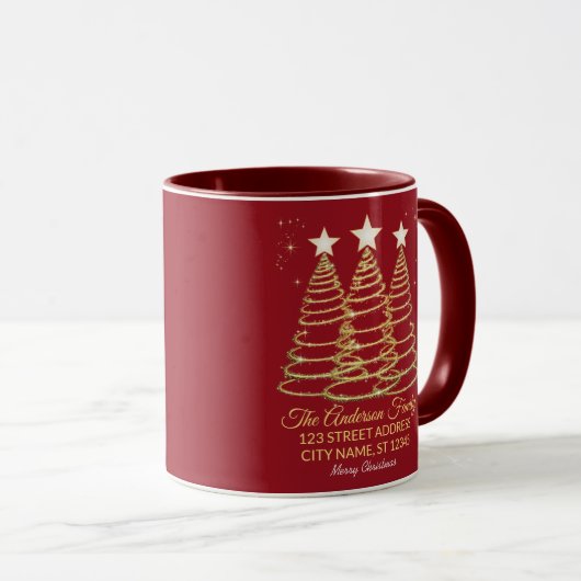 Elegante Merry & Bright Tree Lichten Rood en Goud Mok (Voorkant rechts)