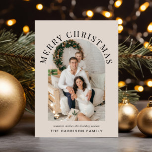 Elegante Merry Christmas Arch Foto Taupe Feestdagenkaart