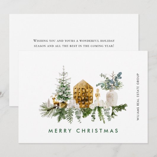 Elegante Merry Christmas Boho Composition Corporat Feestdagenkaart (Voorkant / Achterkant)