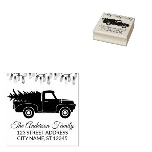 Elegante Merry Christmas Bulbs truck en boom Rubberstempel