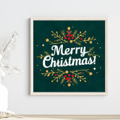 Elegante Merry Christmas Script Typography Floral Perfect Poster