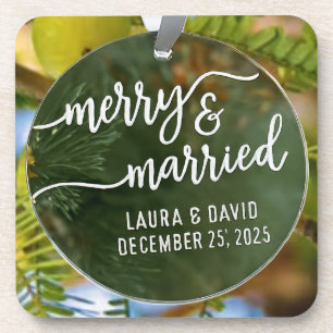 Elegante "Merry & Married" Kerst Ornament Bier Onderzetter