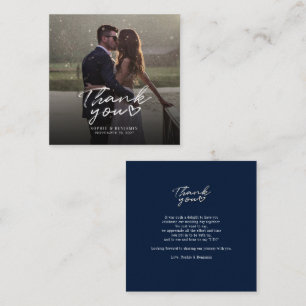 Elegante met de hand beletterde trouwdag foto dank notitiekaartje
