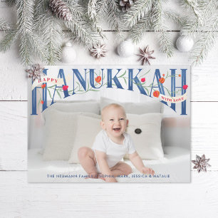 Elegante met de hand geletterde Happy Chanoeka-fot Bedankkaart