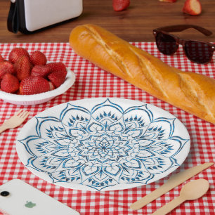 Elegante metallic blauwe mandala decoratief papieren bordje