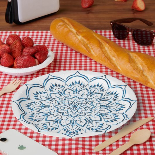 Elegante Metallic Blauwe Mandala Siervoorwerp Papieren Bordje (Picknick)