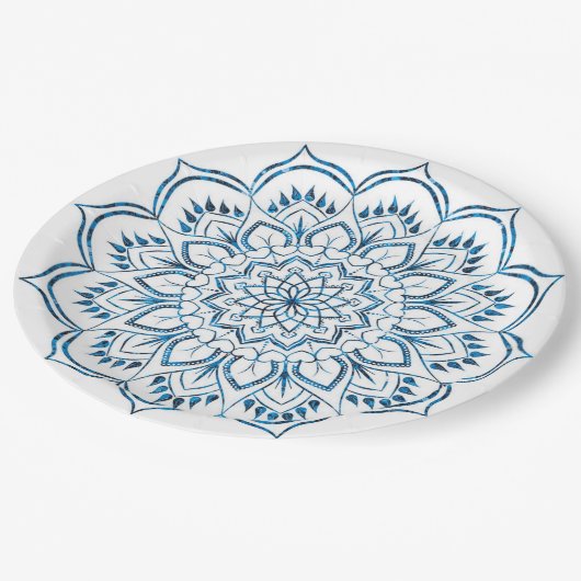 Elegante Metallic Blauwe Mandala Siervoorwerp Papieren Bordje (Gekanteld)