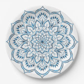 Elegante Metallic Blauwe Mandala Siervoorwerp Papieren Bordje (Voorkant)
