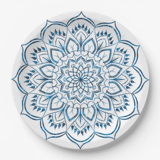 Elegante Metallic Blauwe Mandala Siervoorwerp Papieren Bordje (Voorkant)