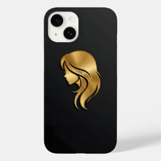 Elegante Metallic Gouden Silhouet Profiel Meisje i Case-Mate iPhone 14 Hoesje