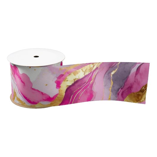 Elegante Metallic Swirls Ribbon Roze, Goud & Wit Lint (Spoel)