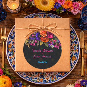 Elegante Mexicaanse bloemen bruiloft Ronde Sticker