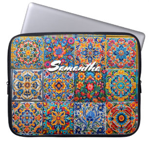 Elegante Mexicaanse talavera rode gele tegels Laptop Sleeve