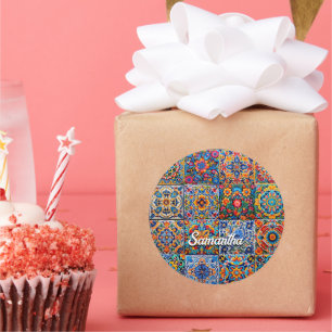 Elegante Mexicaanse talavera rode gele tegels Ronde Sticker