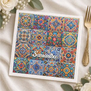 Elegante Mexicaanse talavera rode gele tegels Servet
