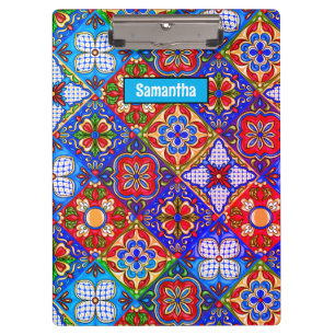 Elegante Mexicaanse talavera rood blauw paarse teg Klembord