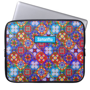 Elegante Mexicaanse talavera rood blauw paarse teg Laptop Sleeve