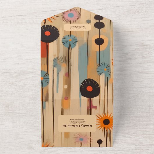 Elegante Mid Century bloemenbruiloft All In One Uitnodiging (Buitenkant)