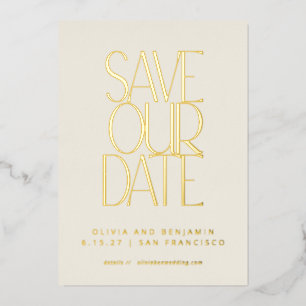 Elegante Mid Century Modern Gouden Save the Date Folie Uitnodiging