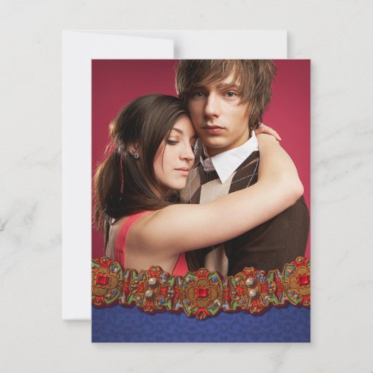 Elegante middeleeuwse damast foto bewaar de datum save the date (Voorkant)