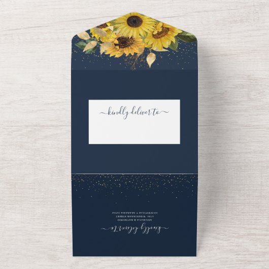 Elegante Middernacht Zonnewijzer Navy Bruiloft All In One Uitnodiging (Buitenkant)