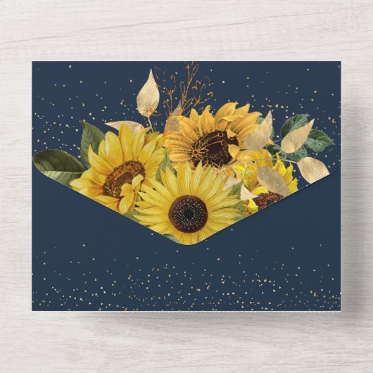 Elegante Middernacht Zonnewijzer Navy Bruiloft All In One Uitnodiging (Achterkant)