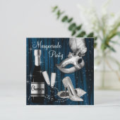 Elegante Middernachtblauwe Maskerade Feest Kaart (Staand voorkant)