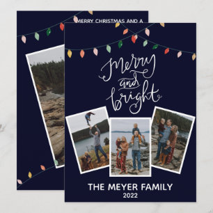 Elegante Middernachtblauwe Merry en Bright Lichten Feestdagenkaart