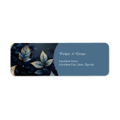 Elegante Midnight Blue en Gold Forest bruiloft Etiket (Voorkant)