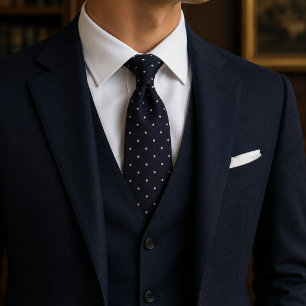 Elegante Midnight Navy Subtiele Beige Stippen Stropdas
