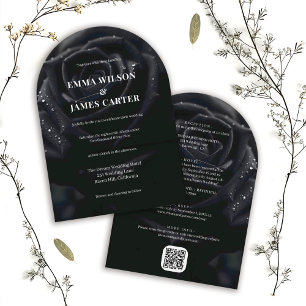 Elegante Midnight Rose Bloemige All-in-One Trouwka Kaart