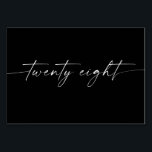 Élégante Mini-Script Cartes de Table Numéro 28<br><div class="desc">This Table Number Design dans le classement électronique minimal. Click the "Click to customize further" button to edit the script wording's color and the background color. See the entire collection for more matching items !</div>