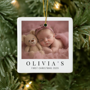 Elegante Minimaal Baby's Eerste Kerst Ornament