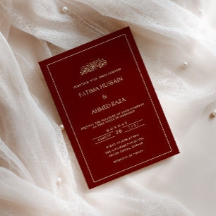Elegante Minimaal Frame Goud Bourgondi Moslim Brui Kaart