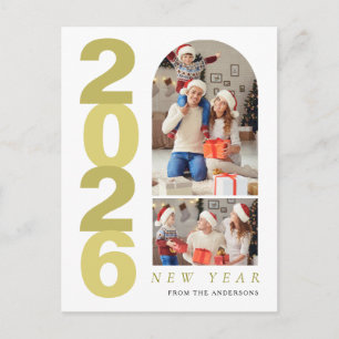 Elegante Minimaal Gelukkig Nieuwjaar Familie 2 Fot Feestdagenkaart