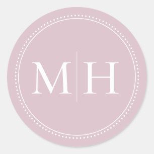 Elegante Minimaal Roze Monogram Gestippelde Rand Ronde Sticker