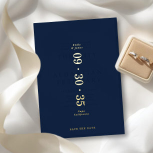 Elegante Minimaal Save the Date Donkerblauwe Saafi Folie Uitnodiging
