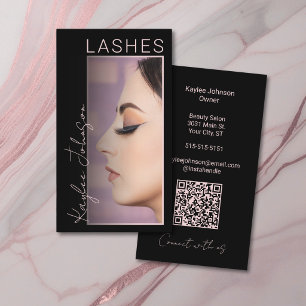 Elegante Minimaal Wimperextension Fotografie QR Zw Visitekaartje