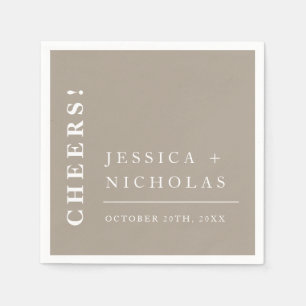 Elegante Minimal Cheers Olive Grey Modern Wedding Servet