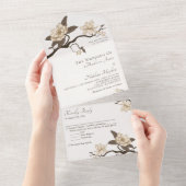 Elegante Minimal Cream Magnolia bruiloft All In One Uitnodiging (Afscheurbaar)