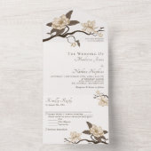 Elegante Minimal Cream Magnolia bruiloft All In One Uitnodiging (Binnen)