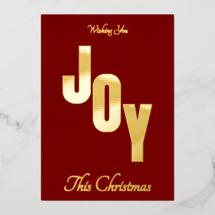 Elegante Minimal Gold Foil Red JOY Kerstmis Folie Feestdagenkaart